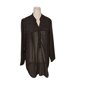 eShakti Navy Semi Sheer Vneck Blouse Size Medium